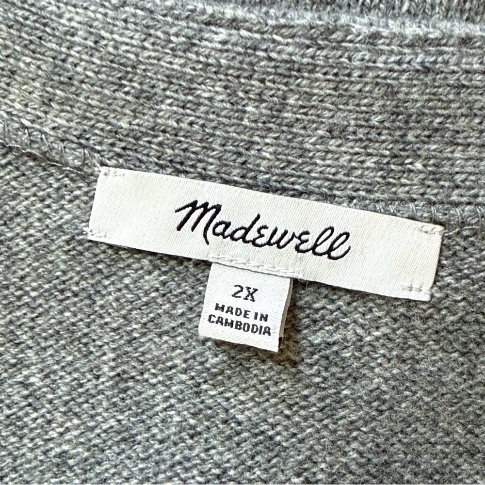 MADEWELL V-Neck Cardigan Sweater Merino Wool Blend  - Gray - Picture 8 of 10